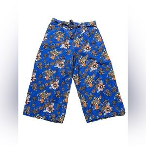 ModCloth Wide Leg Floral Cropped Linen Pants Size Large